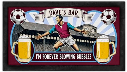 KRAFTYGIFTS Personalised Bar Runner West Ham Football Fan Rubber Beer Mat Home Pub Man Cave Shed Retro Dad Birthday Gift SBR92