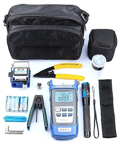 Kit de herramientas FTTH de fibra óptica, medidor de potencia óptica, pelacables de fibra óptica, juego de herramientas de conexión en frío de fibra óptica con bolsa ,Pruebas De PrecisióN(Fiber Optic