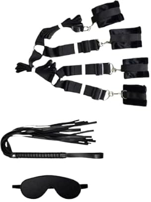 Bondage Sex Toys, BDSM Bed Restraints SET Gifts for Men & Gifts For Women. Use with Vibrator & Adult Toys. Beginners Sex toys4couples Men & Women, Flirt & Play Fetish Cosplay. With Blindfold & Whip S3