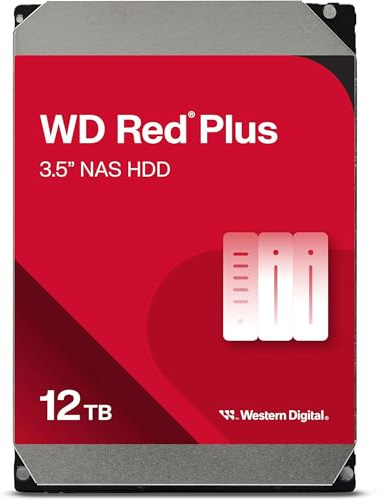 Western Digital Disco rigido interno WD Red Plus, 12 TB, CMR, 3,5 pollici, SATA 7200 rpm, cache 512 MB, confezione ecologica WD120EFGX-AJP