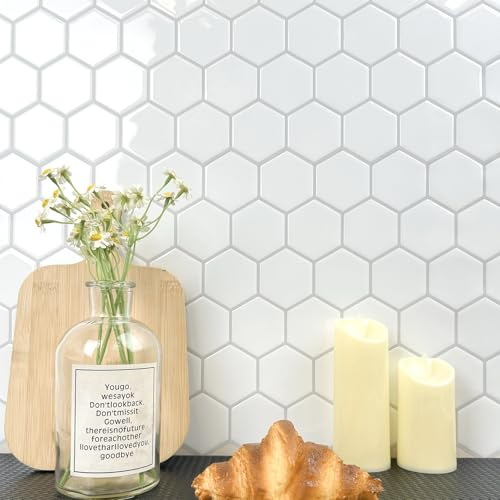 WoStick Fliesenaufkleber 3d Klebefliesen Küche Bad Küchenrückwand Folie Fliesen Selbstklebende Hexagon（10-Stück 30.5x30.5cm）