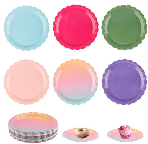 Zosenyer Pappteller Einweg Teller Einwegteller Stabil Papierteller Plates Party Paper Set Einweggeschirr Partyteller Pappgeschirr Papteller Rund Disposable Klein Geschirr Bunt 7 Zoll 60 Stück