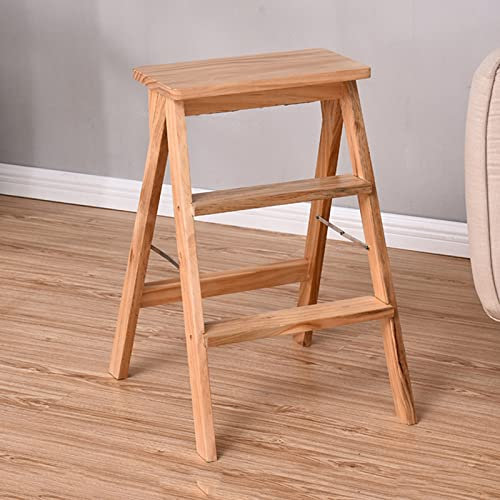 Taburete plegable de madera de 3 escalones, escalera antideslizante portátil para cocina, baño y banco de zapatos, sillas pequeñas para mayor seguridad y comodidad