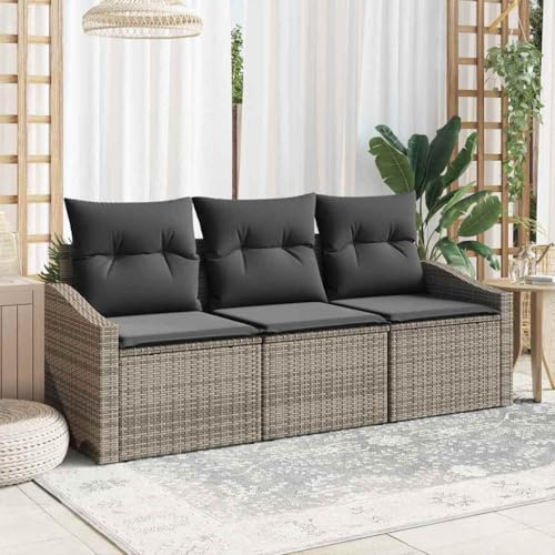 Qnhdfrt 3-teiliges Garten-Sofa-Set aus Poly-Rattan in Grau - Modernes Outdoor-Loungeset für Balkon, Terrasse und Garten