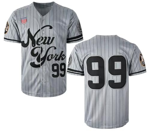 Genähte Herren New York 99 Retro Baseball Trikots Shirts Hip Hop Uniformen für Party Weihnachtsgeschenk, Grau, L
