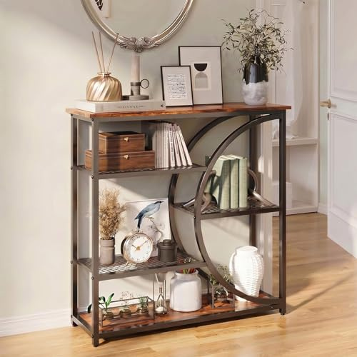 HavenlyYouth 75 cm Eingangstisch, Schmaler Konsolentisch, Industrieller Sofatisch mit 5-Stufigen Ablagefächern, Eingangstisch für Flur, Hinter der Couch, Wohnzimmer, Foyer