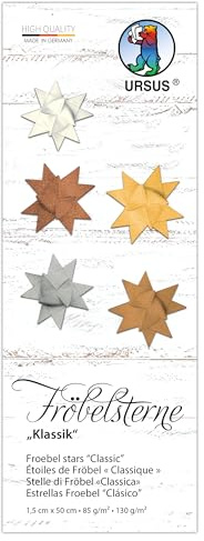 Ursus 3511 00 99 - Fröbel stars Classic, 130 g/m² di carta da disegno in argilla, 80 strisce pieghevoli, formato 1 x 50 cm, Ø 4,3 cm, 5 colori, con istruzioni per l'uso, carta da piegare fai da te