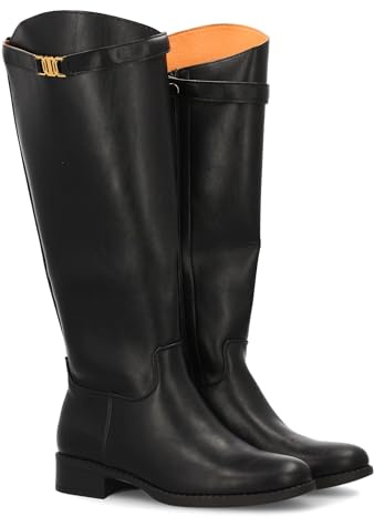 shoes&blues.es 95683 Bota Alta de Diseno Elegante con Hebilla Metalica Decorativa. Cana estilizada y Suela Comoda. Ideal para Otono Invierno. Negro Talla 37