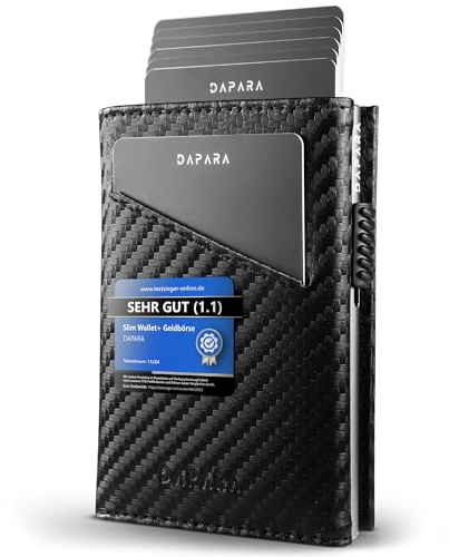 DAPARA Geldbörse Herren | Slim Wallet Herren mit XL-Münzfach & RFID-Schutz | Portmonee Männer | Kartenetui für 12 Karten | Smart Wallet for Men | Karten Geldbeutel | Portemonnaie | Carbon Silver