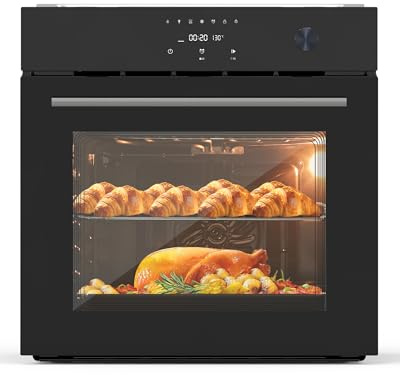 24 Inch Built-in Electric Wall Oven - 2.5 Cu.Ft Convection Single Wall Oven with Steam & Bake, 8 Cooking Functions, Mechanical Knob Control, 212–482℉, Black