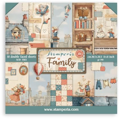 Stamperia - Scrapbook Paper Pad for Scrapbooks, Albums, Cards, Bullet Journals and More, Acid Free, Double-Sided, Perfect for Hobbies, Crafts, and Gifting (Family) (20.3 x 20.3cm)
