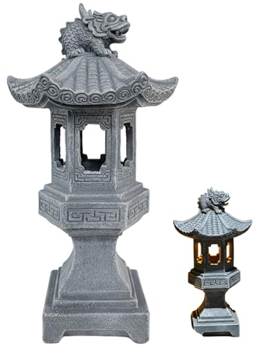 Joygoodta Statue de Jardin pagode, décoration Solaire pagode 12, 6 Pouces, Statue de Jardin Zen Asiatique, Statues d'extérieur, Lampe Lanterne Japonaise pour Cour, terrasse, pelouse (Bon présage)