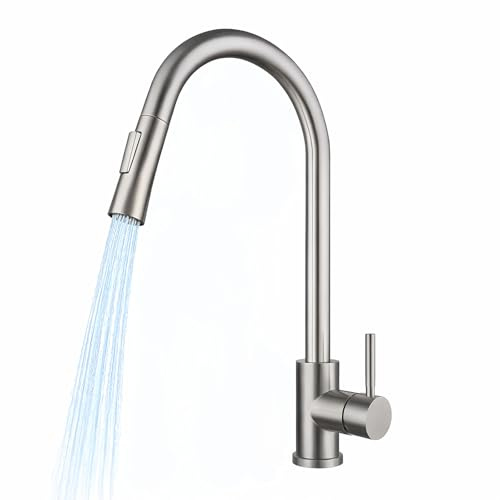 zxevg Kitchen Mixer Tap with Pull Out Spray Brushed | 2-in-1 sink tap with dual spray modes & 360° swivel. Stainless steel faucet for rinse, filling pots. Quick installation