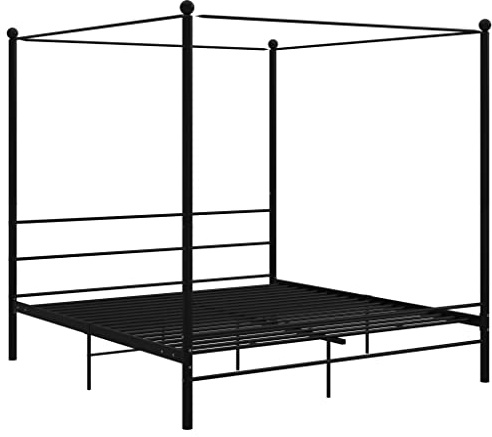 KKgypkn Himmelbett Schwarz Metall 200x200 cm mit robustem Lattenrost und pulverbeschichtetem Rahmen für zusätzliche Privatsphäre und Komfort