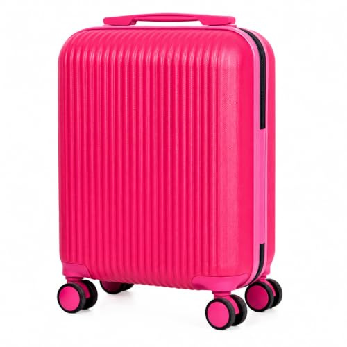 JRose Collections Kids Underseat Cabin Suitcase 40 x 30 x 20cm Hard Shell Cabin Luggage with 4 Spinner Wheels, Lightweight Carry On Travel Case for Boys & Girls, Airline Compatible (Hot Pink)