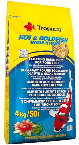 KOI&GOLDFISH BASIC STICKS 4kg - è un mangime completo e galleggiante per koi, pesci rossi e tutte le altre carpe ornamentali allevate in laghetti da giardino