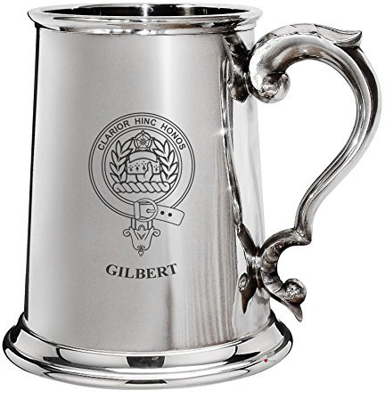 I LUV LTD Gilbert Crête de Famille Chope en Étain Poli 1 Pinte avec Poignée de Défilement