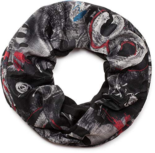styleBREAKER Loop Schal im Splat Style mit Klecksen und Zeichen im Destroyed Vintage Look, Unisex 01016119, Farbe:Schwarz-Grau-Rot-Blau