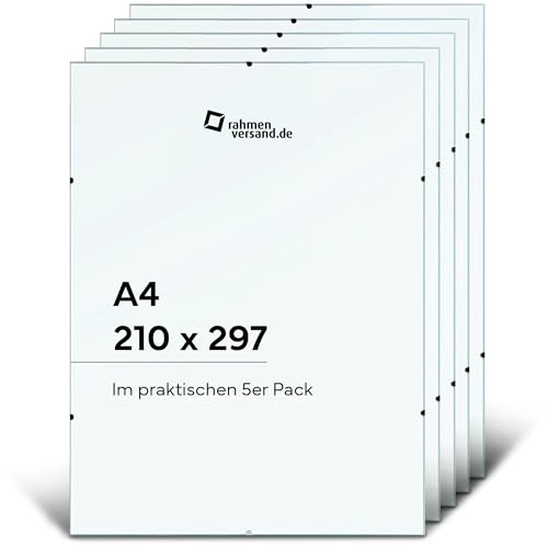 5 Stück Bilderrahmen rahmenlos Glasbilderrahmen, Bildformat: 21 x 29,7 cm (DIN A4), Normalglas (5er Pack)
