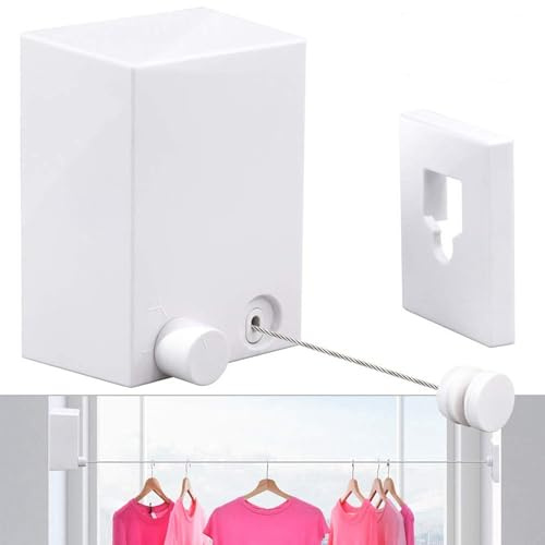 Corde à Linge rétractable | pour intérieur et extérieur | Corde à Linge Robuste | Étendoir à Linge Mural | Suspension rétractable | Verrouillage pour éviter l'affaissement