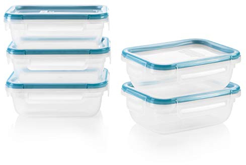 Snapware Plastic Total Solution 5-Pack (3-Cup) Food Storage Containers Set, Leakproof & Airtight Plastic Locking Lids Rectangular Tupperware, Non-Toxic BPA-Free Lids, Microwave Dishwasher Freezer Safe