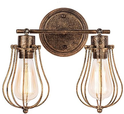 Luling Industrial Wall Sconce Rustic Loft Antique Wall Lights Wire Cage Adjustable Socket Edison Vintage Metal Retro Lamp Fixtures for Bedroom Gazebo (No Bulb) (with 2 Light) (Bronze)