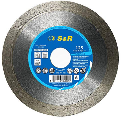 S&R Diamanttrennscheibe, Trennscheibe 125mm zum sauberen Trennen von harten Keramikfliesen, glasierten Fliesen, Bodenfliesen, Feinsteinzeug
