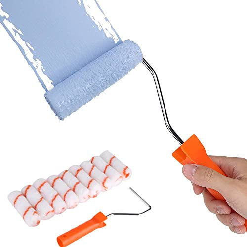 Farbroller Set, Mini Farbrollerbügel und 9 Farbwalzen, Farbrollen für Wandfarbe Farbwalzen Pinsel Kit Malerrolle Malerset Streichen