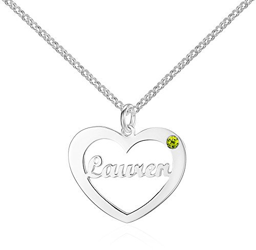 Bo&Pao Namenskette Herz Silber 925 Sterling mit einem Wunschnamen und Geburtsstein