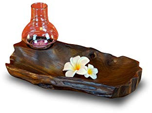 Kinaree – Portavelas de madera de raíz con cuenco, con portavelas – 2 tamaños – Plato con vela de té, madera dura, Marrón – Pequeño