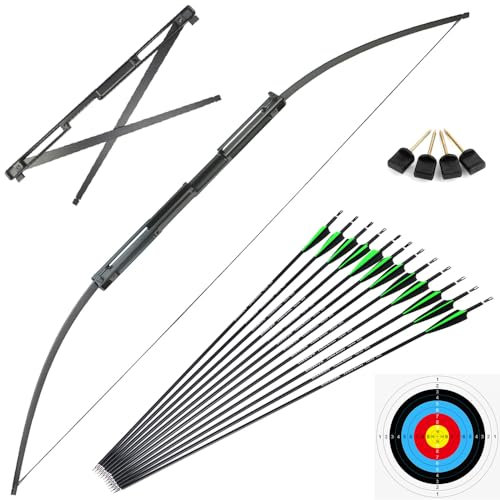 SHARROW Bogenschießen Straight Bogen Takedown Recurve Bogen und Pfeil Set 35lbs 55lbs Tragbar Gerade Bogen Langbogen mit 12er Carbonpfeile für Jugend Erwachsene Anfänger (55lbs, Typ 2)