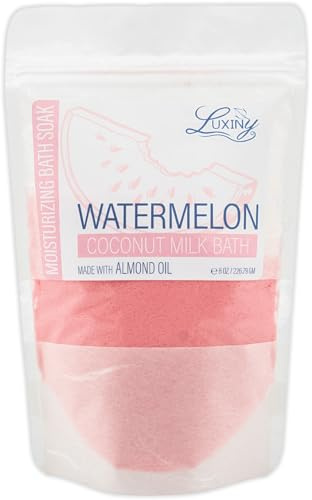 Luxiny Vegan Milk Bath Soak Made with Moisturizing Coconut Milk Powder & Sweet Almond Oil for a Bath Bomb Dust Soothing Fizz & Relaxing Soak, 8 oz. (Watermelon)