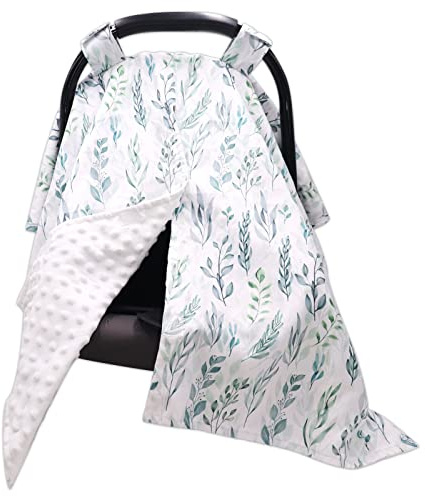 DILIMI Autositzbezüge für Babys, Peekaboo Öffnung, Babyschalen-Baldachin für Babys, Jungen und Mädchen, 2-in-1 Mutter-Stillbezüge, Minky Warmes Autositz-Überdachung für Neugeborene, grünes Blatt