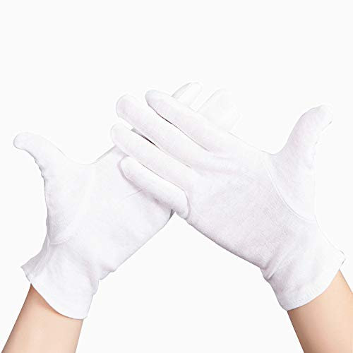 Verschleißfeste Handschuhe 12pairs Weiß 100% Baumwolle Zeremonialhandschuhe for männliche Frauen Serving/Kellner/Fahrer/Schmuckhandschuhe (Color : White, Size : XL)