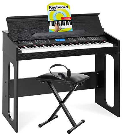 FunKey DP-61 III Keyboard im Digitalpiano-Design - 61 Keyboard Tasten - 300 verschiedene Sounds - 300 Rhythmen - Begleitautomatik - Set inkl. Keyboardbank, Kopfhörer und Schule - Schwarz