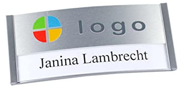 5 Stück Namensschilder mit Magnet | individuellem Logodruck | edelstahl matt | Farbdruck mit Ihrem Logo | Magnetbefestigung | Name Badge für Kleidung (70x30 mm)
