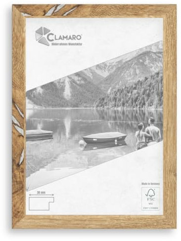 CLAMARO 'Collage' Bilderrahmen 50x60 handgefertigt nach Maß | Eiche Altholz | Moderner eckiger MDF Holzbilderrahmen inkl. Acrylglas, Rückwand und Aufhänger (querformat & Hochformat)