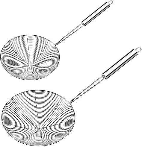 Aieraczy 2 Stücke Schaumkelle Edelstahl, (14cm/16cm) Schaumlöffel Edelstahl Fein, Abseihlöffel, Siebkelle Küche, Frittierkelle, Spinnen Sieb Schöpflöffel für Wok Zubehör, Filter Skims Fat Scum