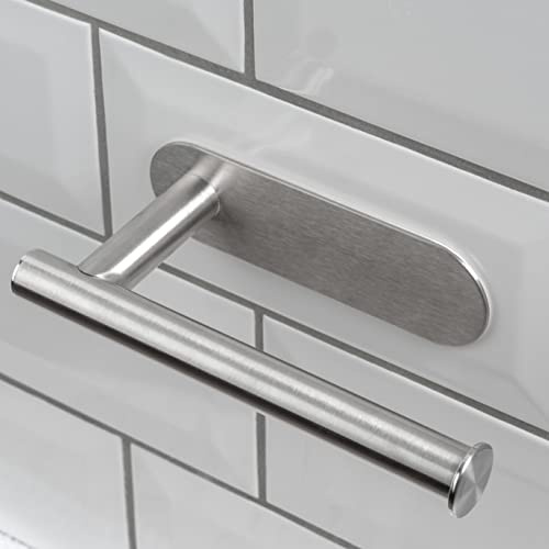 EPISTAR Toilet Roll Holder | Self Adhesive Bathroom Accessory | Wall Mounted | No Drill Required | Brushed Matte Finish | Black or Chrome (Chrome)