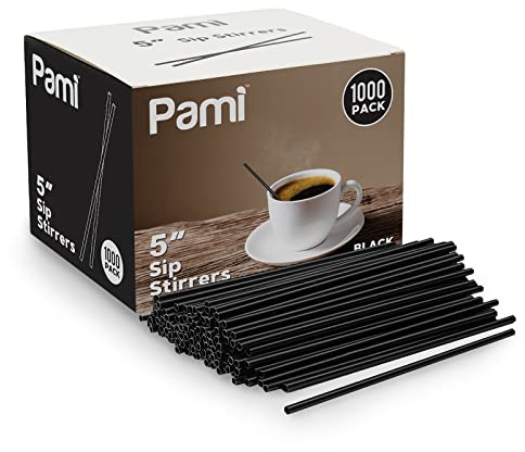 PAMI Black Plastic Stir Straws 5 in,Disposable Coffee Stirrers,1000 Count