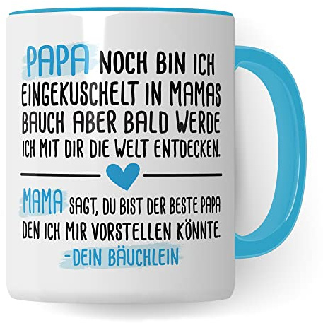 Tasse Schwangerschaft Geschenke Vater - Papa jetzt bin Ich eingekuschelt in deinem Bauch - Geschenk-Idee Schwanger, schöner Spruch Geschenkidee werdender Vater Kaffeetasse