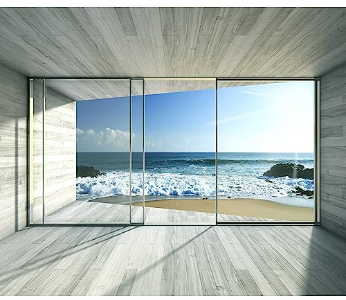 murando - Fototapete Premium-Vlies Meer Fenster, 350x256 cm, Schlafzimmer | Premium-Vliesstoff, Full HD Druck, hochwertige Verarbeitung fürs Wohnzimmer, schnelle Montage, lichtbeständig, geruchsfrei