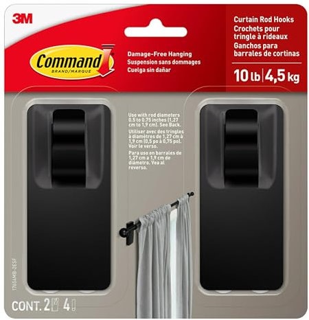 Command Curtain Rod Hooks [Removable]: 2 Hooks (Matte Black) / 2-Hooks