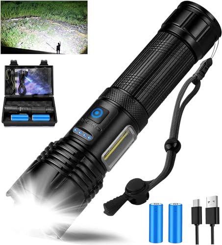 SIDUISDH Taschenlampe LED Aufladbar Extrem Hell, 150000 Lumen Taktische Taschenlampe Starke, Batteriebetrieben USB Taschenlampen, Wasserdicht Flashlight Torch für Outdoor Notfälle Camping