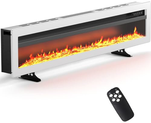 FIDOOVIVIA 40/102cm Electric Fireplace Recessed Media Wall Inset, Electric Wall Mount Fireplace Free Standing with 9 LED Colour Flame Effect & 5 Brightness, 900W/1800W Heater, Remote Control, White