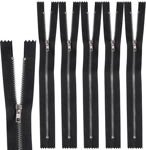 5 Stück Reißverschluss Reißverschlüsse Zipper Nähreißverschlüsse Reißverschluss Metall,für Schneider, Nähen, Handwerk, Kleidung(Schwarz)