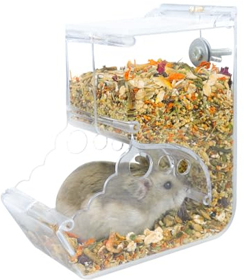 Andiker Automatic Hamster Feeder, 400ML Acrylic Automatic Feeding Hamster Cage Feeder Dispenser, Transparent Refill Pet Feeder for Hamsters, Hedgehogs, Squirrels, Guinea Pig, Parrot (400ML)