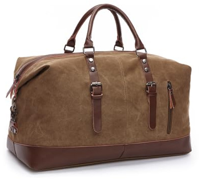 XINYASEE Herren- und Damen-Reisetasche mit Mehreren Fächern aus Segeltuch und Leder, große Vintage-Unisex-Reisetasche für Wochenende und Sport (Kaffee)