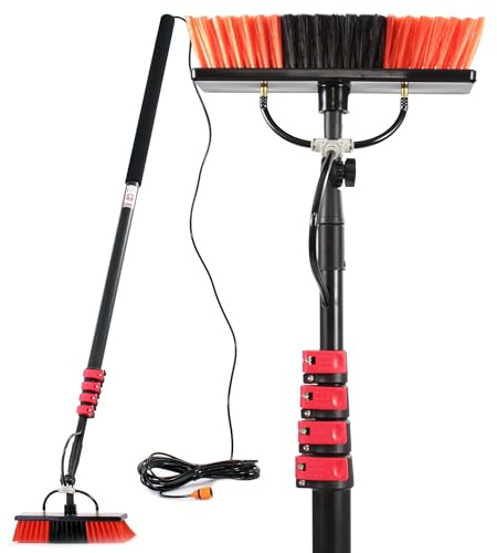 XPOtool Waschbürste Teleskopstiel und Wasserzufuhr Set, 9 m Stiel, 15 m Schlauch, Waschbesen u.a. für Fenster und Solarpaneele