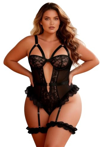 ohmydear Damunderkläder spets bodysuit spets teddy bodysuit med strumpebandshållare, plusstorlek, underkläder, set, Garter, smal, mage, underkläder